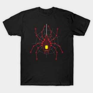 Red Cyber Spider, Circuit Board Lines T-Shirt